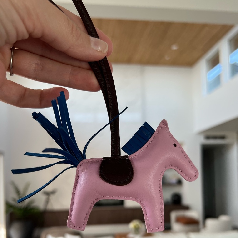 SOLD mauve pink and blue rodeo Hermes charm horse